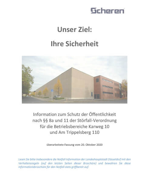 Scheren Logistic Pressemitteilung - Information zum Schutz der Öffentlichkeit nach §§ 8a und 11 der Störfall-Verordnung für die Betriebsbereiche Karweg 10 und Am Trippelsberg 110